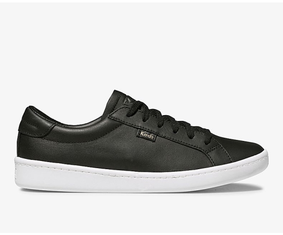 Women's Keds Ace Leather Lace Up Shoes Black | PUYT54713