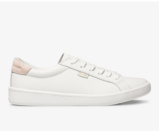 Women's Keds Ace Leather Lace Up Shoes White | XLBE83049