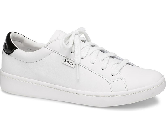 Women's Keds Ace Mirror Leather Lace Up Shoes White Black | OAZB02958