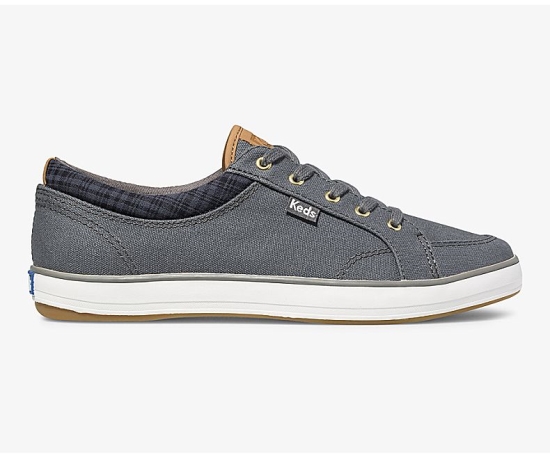 Women's Keds Center Waxed Canvas Lace Up Shoes Deep Grey | FEVR18237