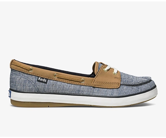 Women's Keds Charter Airy Chambray Slip On Shoes Navy | MAZO73041