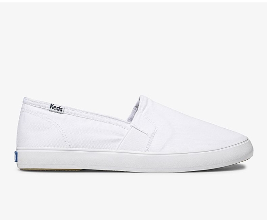 Women's Keds Clipper Washed Solids Comfort Slip On Shoes White | HQKT93701