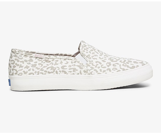 Women's Keds Double Decker Animal Slip On Shoes White Leopard | UCQH28569