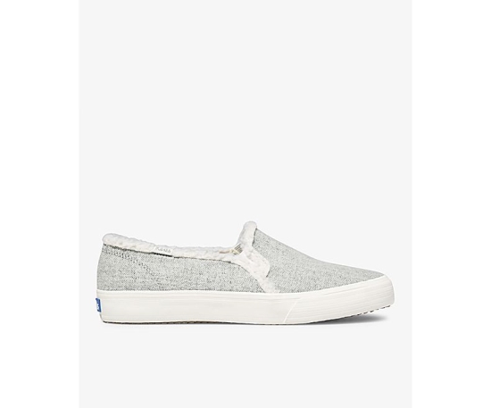 Women's Keds Double Decker Brushed Denim Faux Shearling Slip On Shoes Grey | DCEX16052