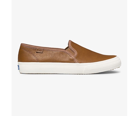 Women's Keds Double Decker Leather Slip On Shoes Brown | IAVC42718