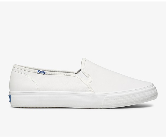 Women's Keds Double Decker Leather Slip On Shoes White | SKEA06523