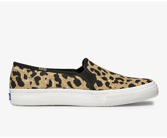 Women's Keds Double Decker Leopard Slip On Shoes Brown | IYNV67034