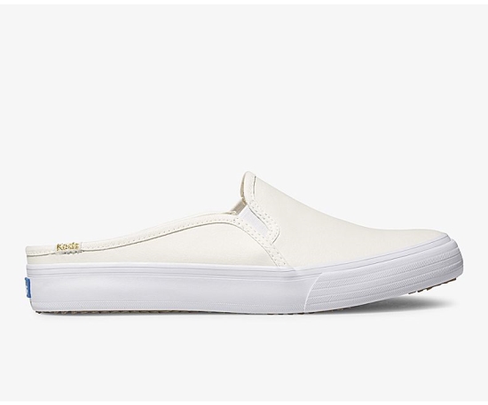 Women's Keds Double Decker Mule Leather Slip On Shoes White | BGOZ68543