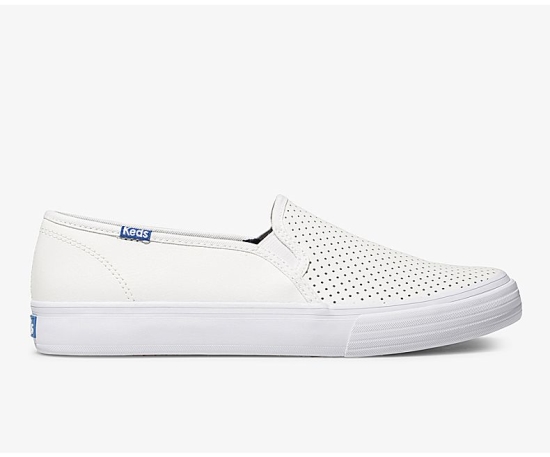 Women's Keds Double Decker Perf Leather Slip On Shoes White | XGNJ86730