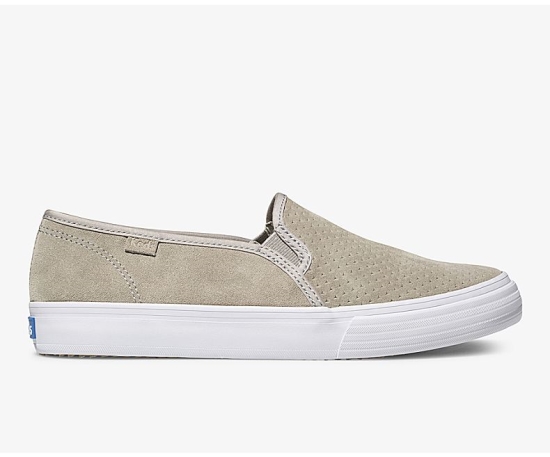 Women's Keds Double Decker Perf Suede Comfort Slip On Shoes Grey | BTFI39687