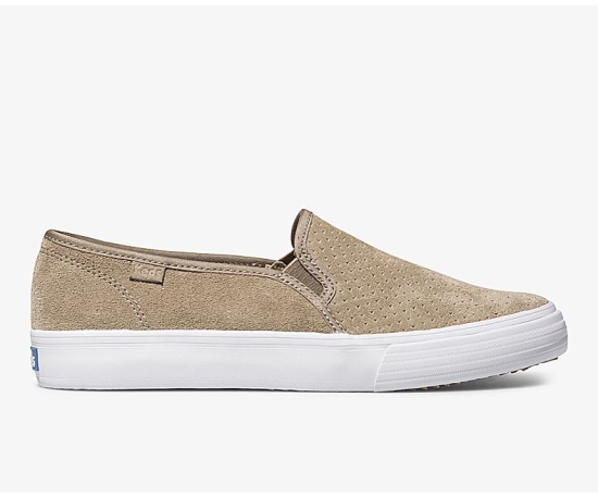 Women's Keds Double Decker Perf Suede Comfort Slip On Shoes Brown | MIQT36841