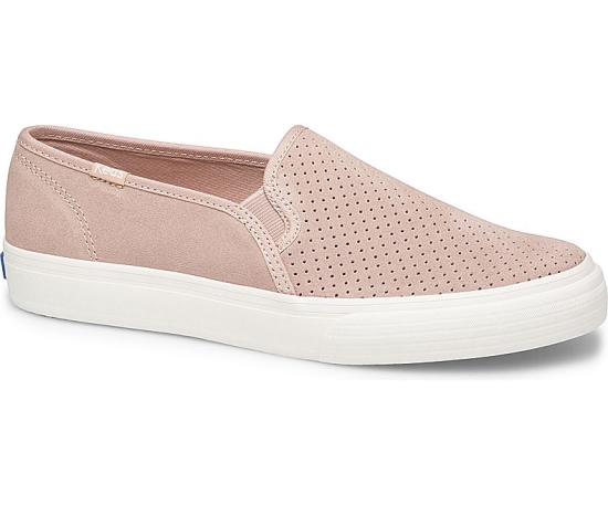 Women's Keds Double Decker Perf Suede Slip On Shoes White | JTOZ09826