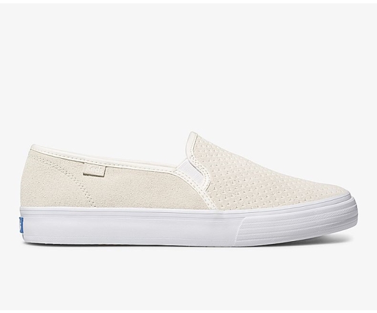 Women's Keds Double Decker Perf Suede Slip On Shoes White | KDOQ09164