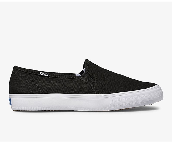 Women's Keds Double Decker Spring Canvas Slip On Shoes Black | NKXW16875