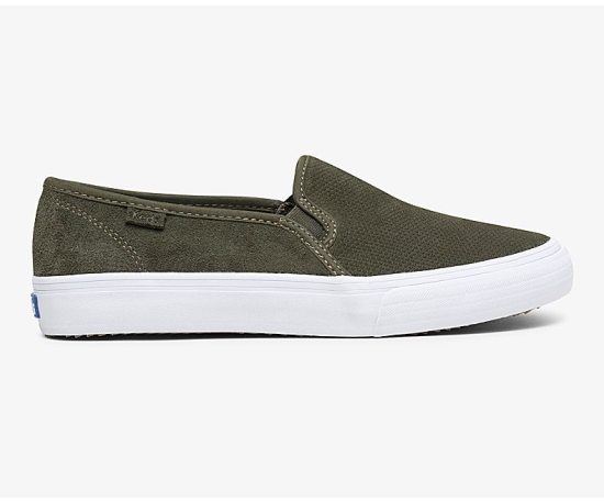 Women's Keds Double Decker Suede Fall Comfort Slip On Shoes Green | BXFJ40961