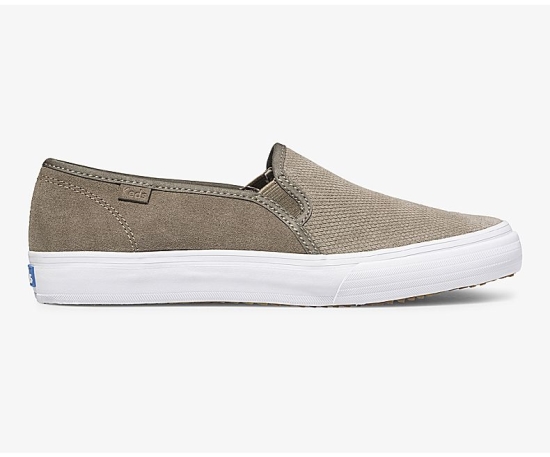 Women's Keds Double Decker Suede Fall Slip On Shoes Olive | BRNV35248