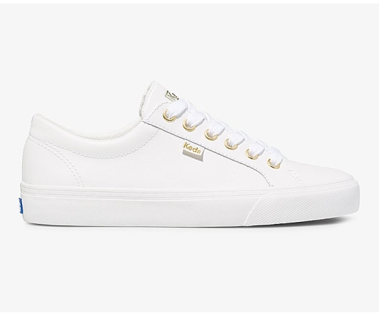 Women's Keds Jump Kick Leather Lace Up Shoes White Gold | FNZA07182