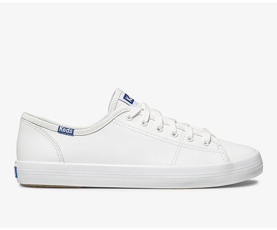 Women's Keds Kickstart Leather Lace Up Shoes White / Blue | FWPJ65302