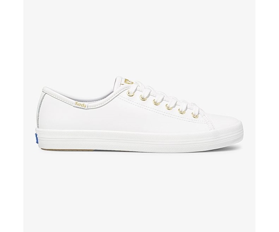 Women's Keds Kickstart Leather Lace Up Shoes White Gold | XTEW05697