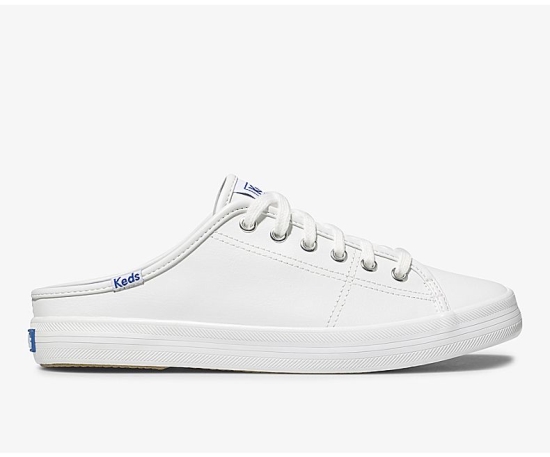 Women's Keds Kickstart Mule Core Leather Slip On Shoes White | RWUB25893