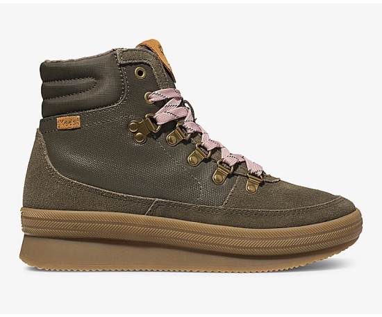 Women's Keds Midland Water High Tops Boots Olive | JEKM65013