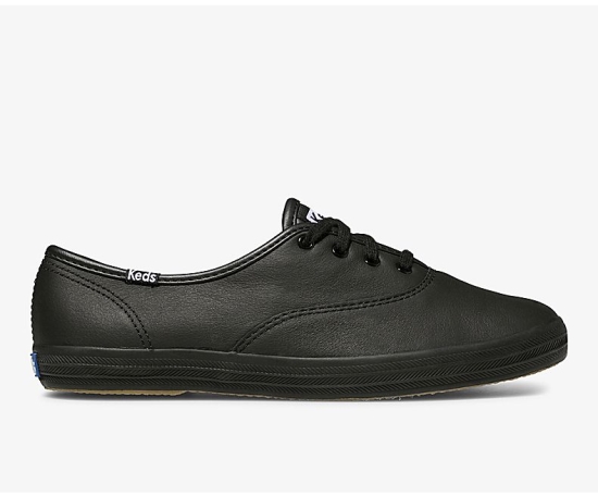 Women's Keds Official Site Champion Leather Champion Shoes Black | CSGT40785