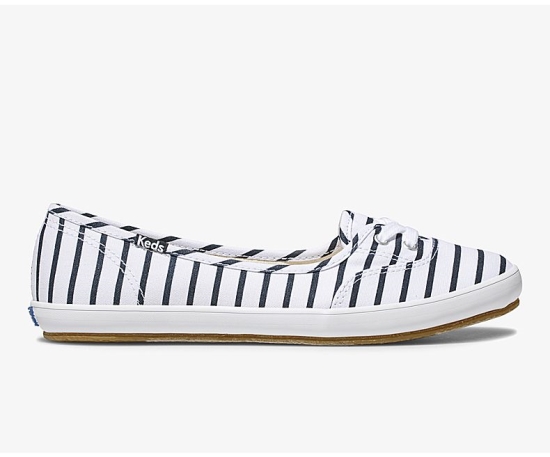 Women's Keds Teacup Breton Stripe Slip On Shoes White Navy | CFMY13987