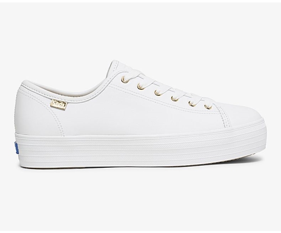 Women's Keds Triple Kick Luxe Leather Lace Up Shoes White | NZIY63149