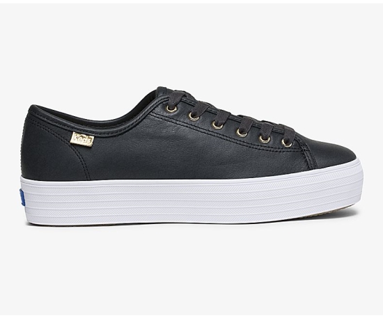 Women's Keds Triple Kick Luxe Leather Triple Shoes Black | VRMQ12387