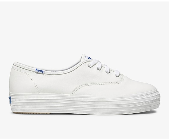 Women's Keds Triple Leather Lace Up Shoes White | FWUC12584