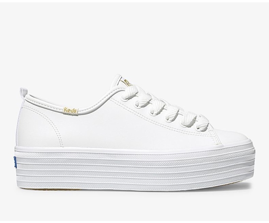 Women's Keds Triple Up Leather Lace Up Shoes White | PZFU92160