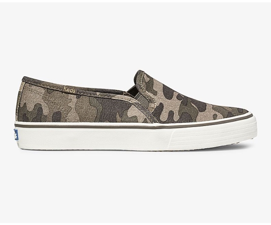 Women's Keds Washable Double Decker Camo Slip On Shoes Olive Multicolor | AVHX27598