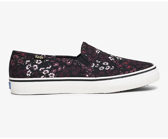 Women's Keds Washable Double Decker Floral Slip On Shoes Black Multicolor | LVUW97056