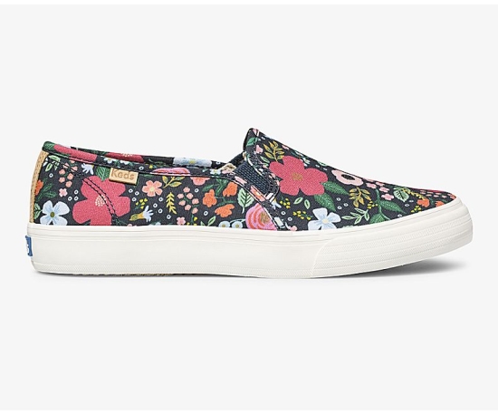 Women's Keds x Rifle Paper Co Double Decker Wild Rose Slip On Shoes Navy | RLAW70593