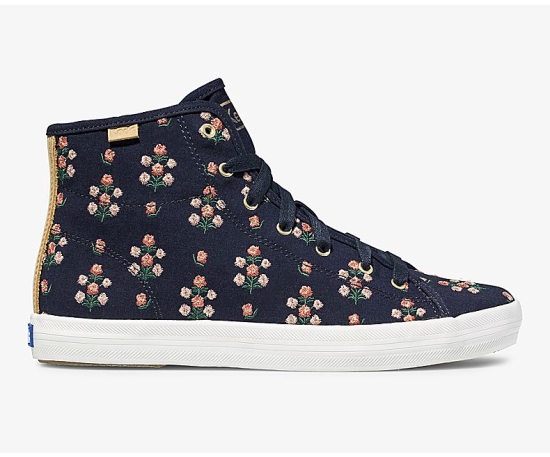 Women's Keds x Rifle Paper Co Kickstart Hi Posy Embroidered Lace Up Shoes Navy | OLHW84270