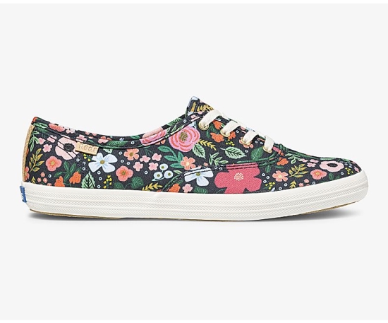 Women's Keds x Rifle Paper Co Washable Champion Wild Rose Lace Up Shoes Navy | FOCI78290