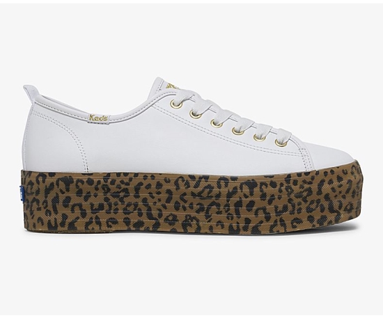 Women's Keds x Wonder Woman Triple Up Leather Triple Shoes White Leopard | UAKO19524