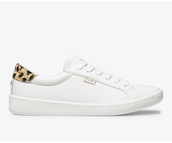 Women's Keds x kate spade new york Ace Leather Calf Hair Lace Up Shoes White Leopard | NLOW01598