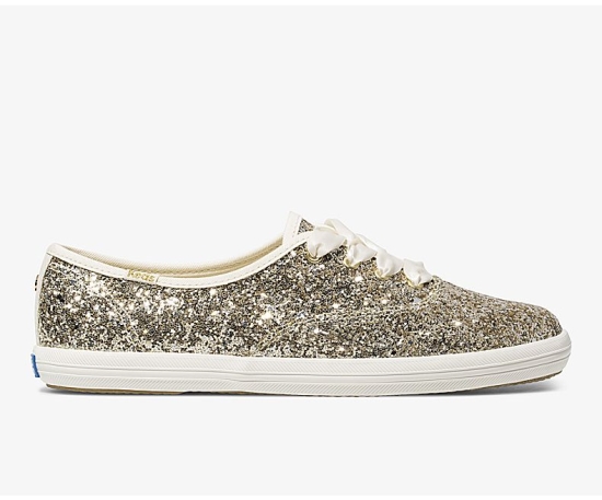 Women's Keds x kate spade new york Champion Glitter Wedding Lace Up Shoes Platinum Gold | FXIY79361