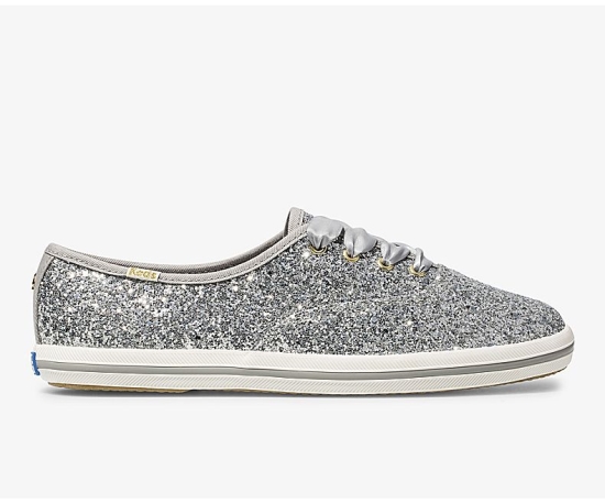 Women's Keds x kate spade new york Champion Glitter Wedding Champion Shoes Silver | NTDA83614