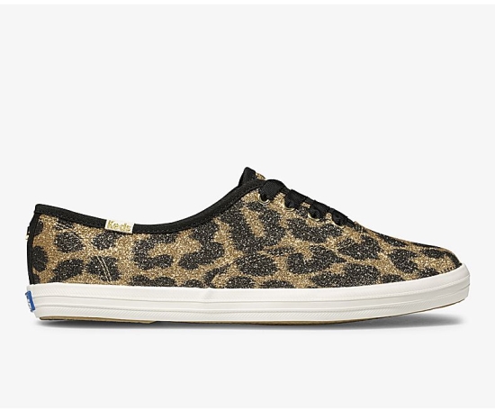 Women's Keds x kate spade new york Champion Glitter Leopard Lace Up Shoes Brown | TXYS13825