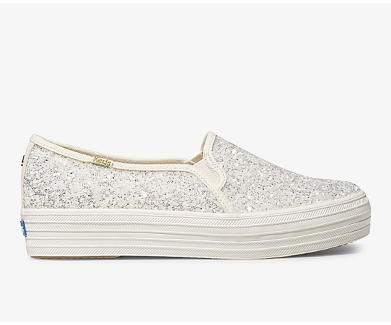 Women's Keds x kate spade new york Triple Decker Glitter Wedding Slip On Shoes Cream | AGVU78069