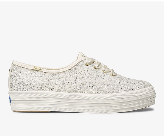 Women's Keds x kate spade new york Triple Glitter Lace Up Shoes Cream | MTLX15637