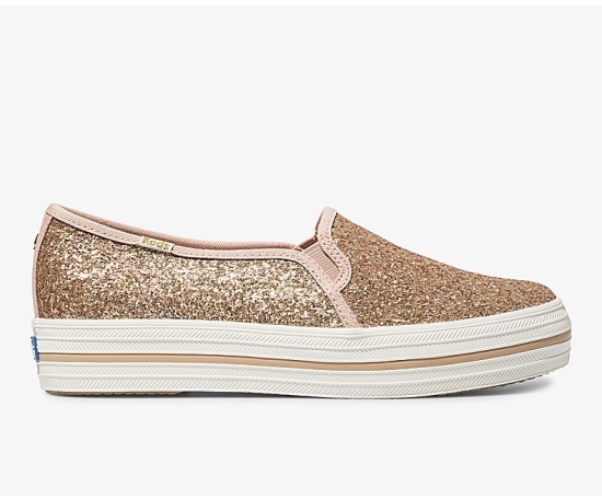 Women's Keds x kate spade new york Triple Decker Glitter Slip On Shoes Rose Gold | QIDX47628