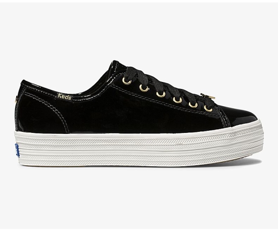 Women's Keds x kate spade new york Triple Kick Patent Leather Triple Shoes Black | VYGF91765