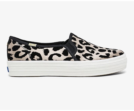 Women's Keds x kate spade new york Triple Decker Flocked Leopard Slip On Shoes Leopard | YGUB52830