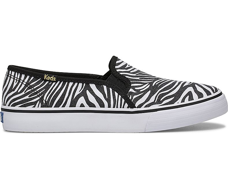 Women's Keds Double Decker Zebra Slip On Shoes White Black | QJVA05324